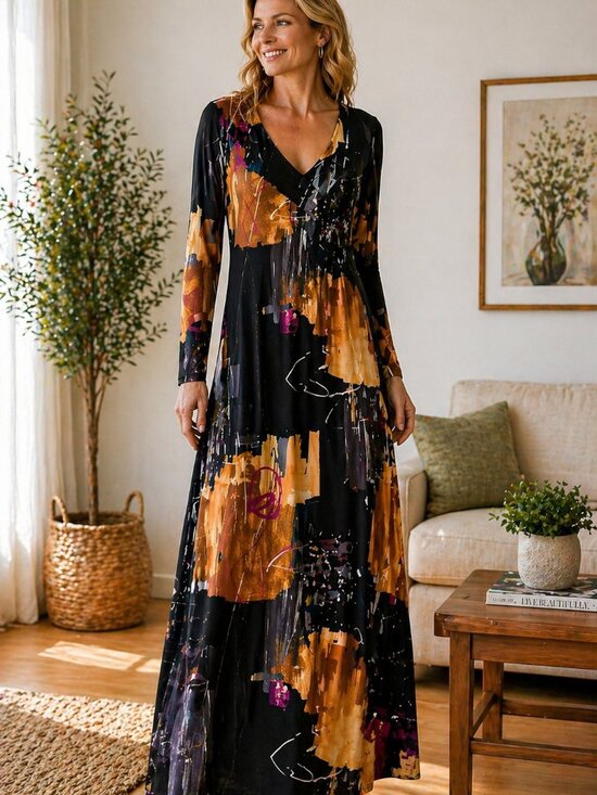 Dresses & Skirts - Ginette Rousseau Abstract Print Midi Dress – Made in Quebec – Size M